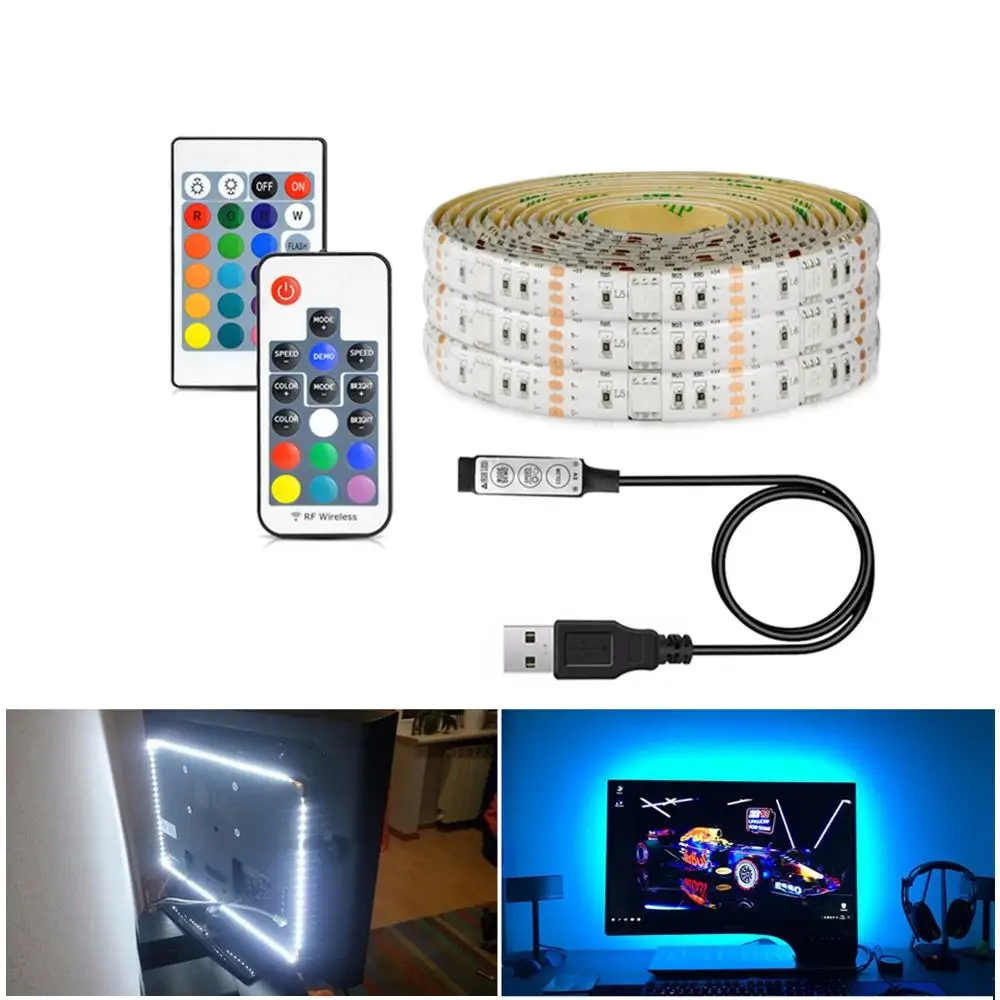 USB Светодиодная лента лампа света для светодиодный ТВ Подсветка 5050SMD цветная(RGB) 1 м-5 м лента Светодиодные ленты света для рабочего Рождественский Декор с питанием от USB лампа