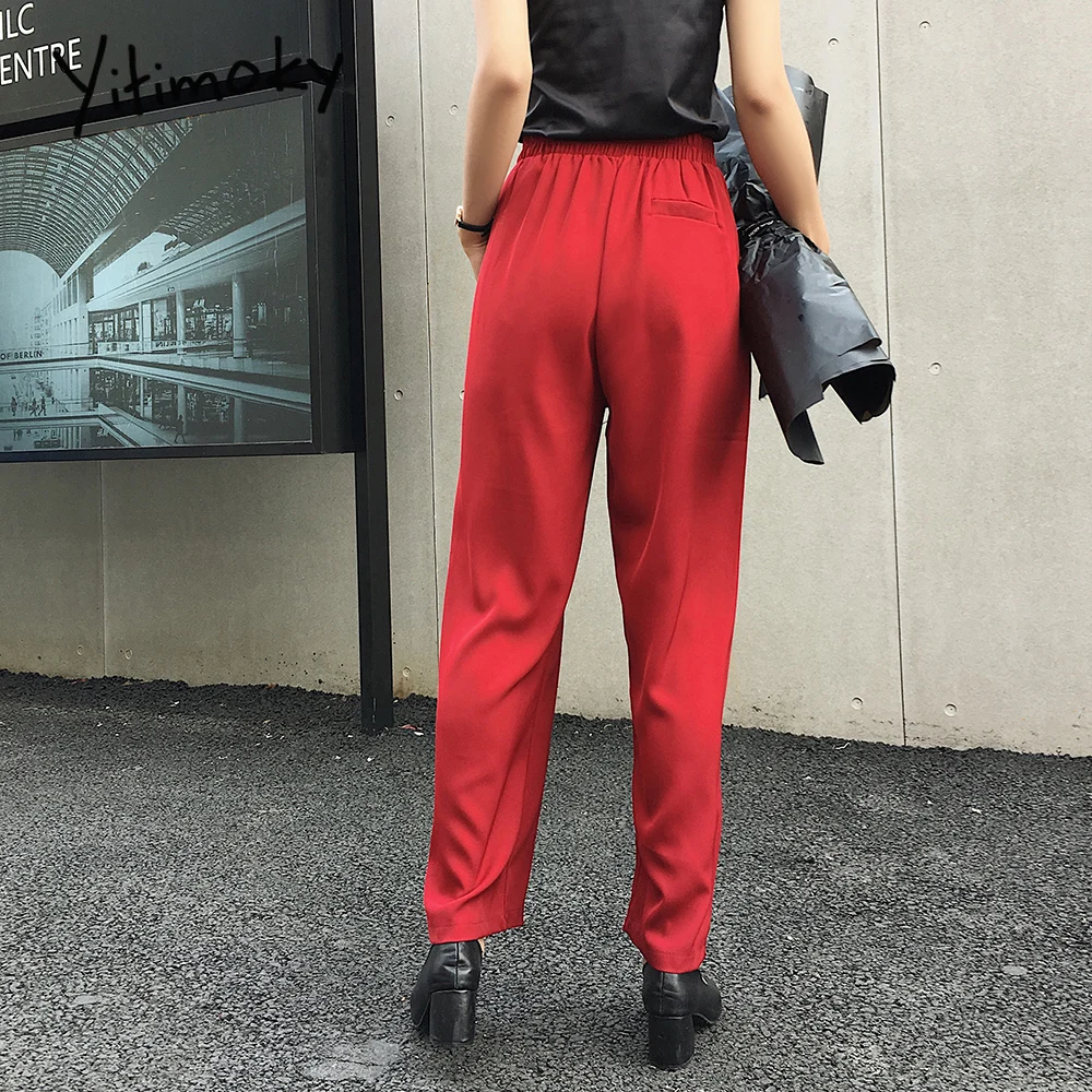 Брюки женские прямые в полную длину с эластичным поясом и высокой талией|Брюки| |