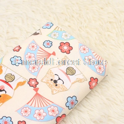 Веер-веер из импортной ткани с позолоченным принтом собаки хлопка и льна