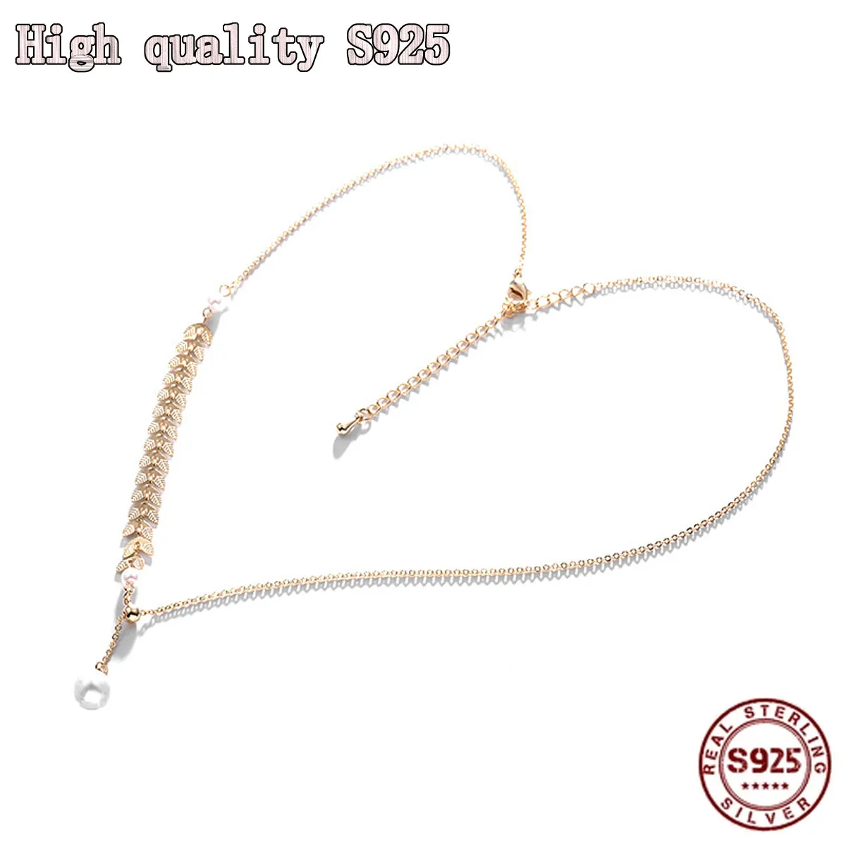 

Fashion Jewelry Simple Golden Wheat Ear Pearl Necklace Temperament Adjustable Clavicle Chain Neck Chain Women's Necklace Gift