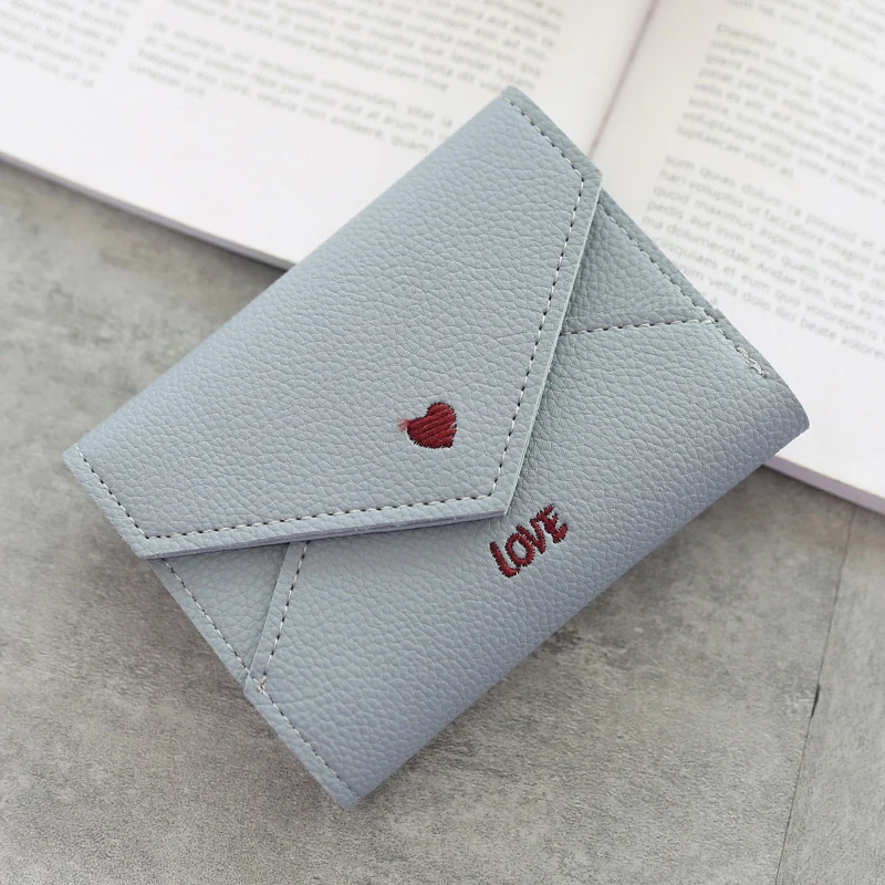 Bokinslon Love Heart-Shaped Embroidered Letters Lychee Pattern Simple Fashion Small Wallet Womens Multifunctional | Багаж и сумки