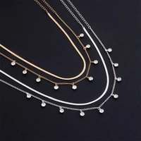 double layer chain crystal charm choker necklace for women cute rhinestone pendant neck vintage jewelry necklaces gifts new