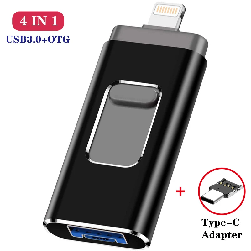 4in1 otg usb flash drive 8gb 16gb 32gb 64gb 128gb for iphone ipad tablet phone lightning android pen drive usb stick free global shipping