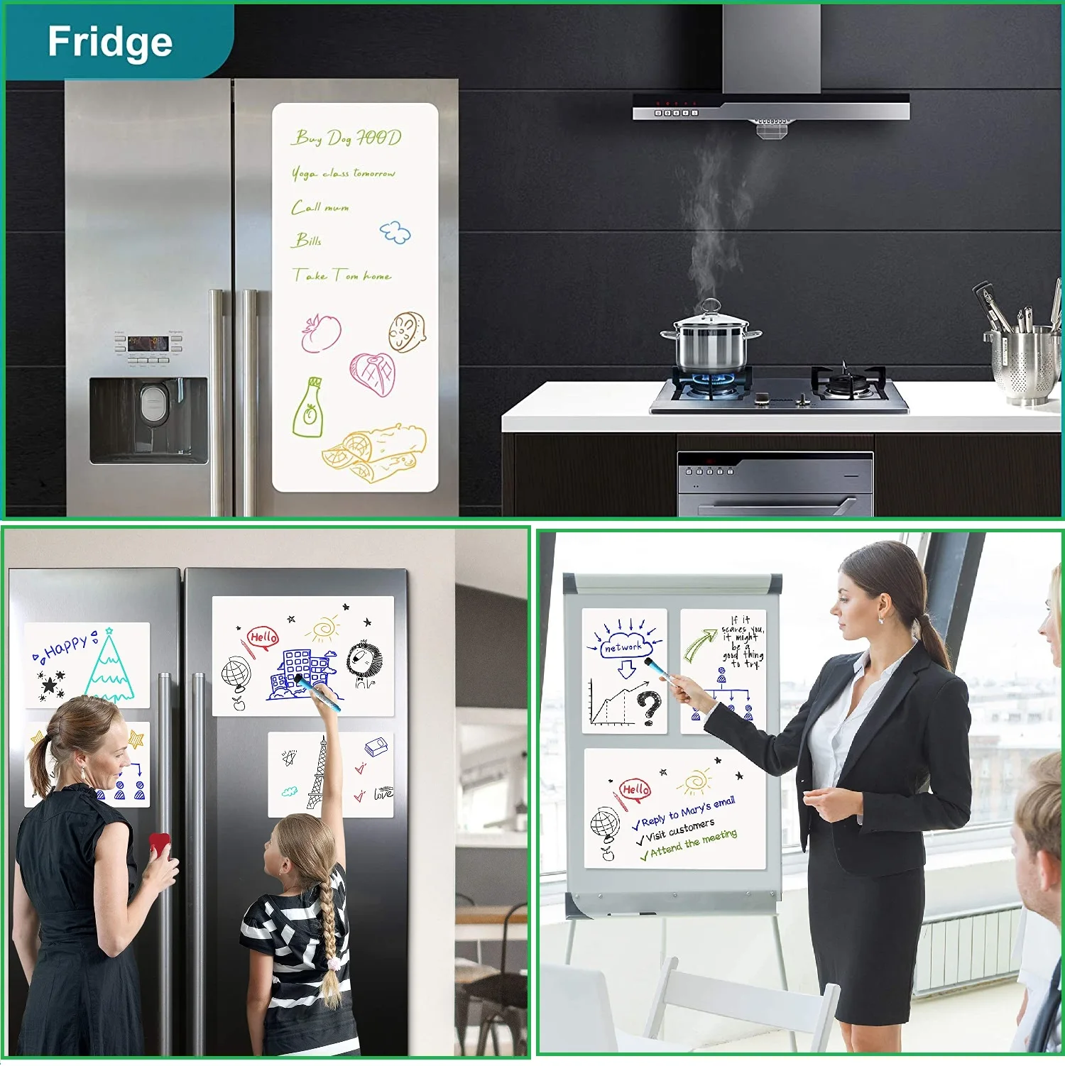 

Dry-Erase Magnetic Whiteboard Set for Fridge Reminder Organizer Planner Board Sticker for Refrigerator White Board Magnet Marker