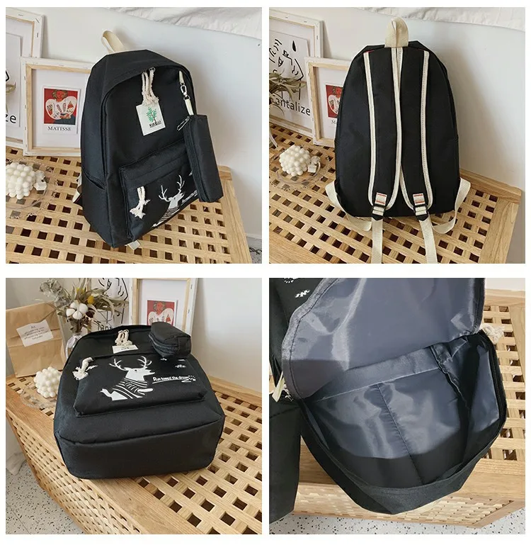 5pcs school bag set cartoon deer prints women backpack college backpacks travel bag fashion  teenager bookbag for girls 17inch