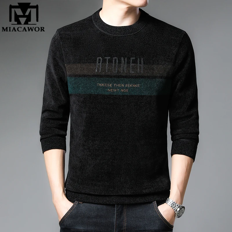 

New Brand Winter Sweaters Men Chenille Vintage Fleece Thick Warm Pullovers Man Slim Fit Striped Jumper Knitted Pull Homme Y425