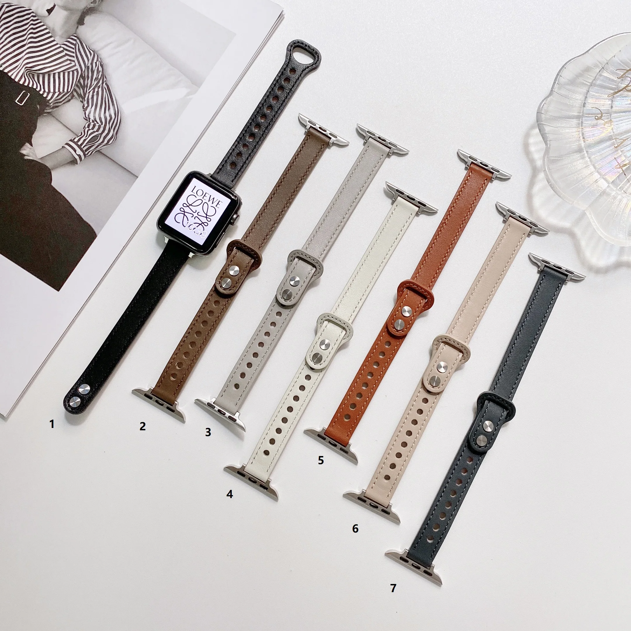 

Ремешок из натуральной кожи для Apple Watch, тонкий браслет для iWatch series SE 6 5 4 3 2 1, 42 мм 38 мм 44 мм 40 мм