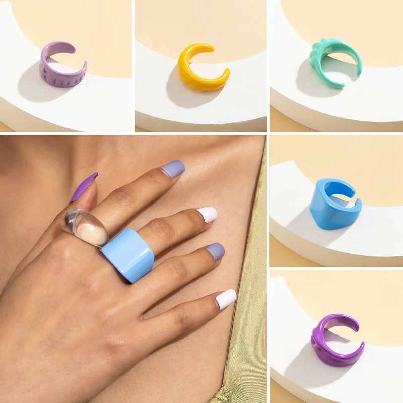 

Modern Jewelry Simply Acrylic Ring Popular Design Hot Selling Vintage Temperament Open Geometric Ring For Women Party Gifts