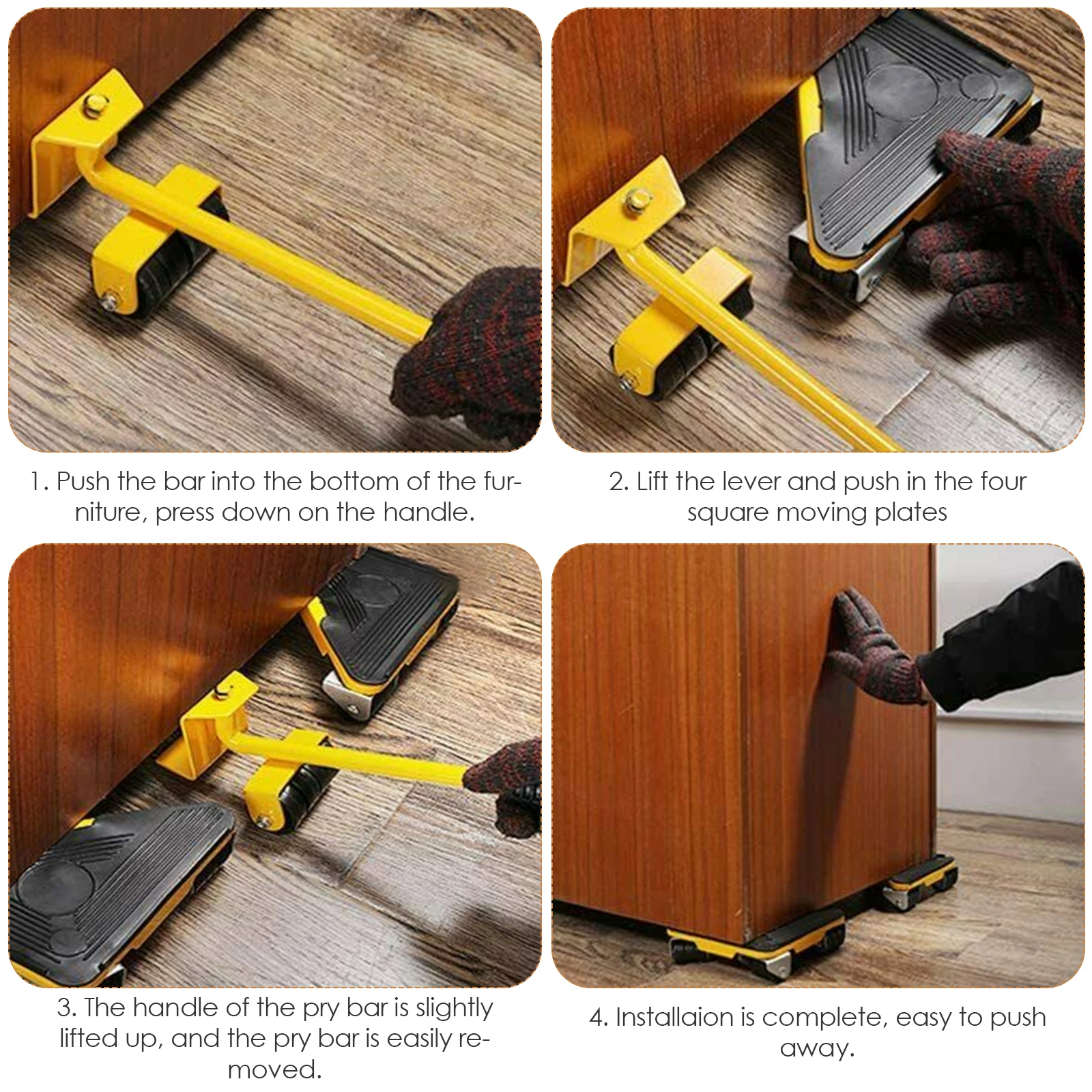 

5 Pcs/Set Furniture Mover Set Furniture Mover Tool Transport Lifter Heavy Stuffs Moving Wheel Roller Bar 4 Wheeled Hand Tools