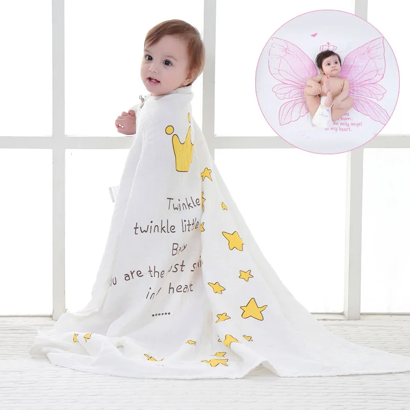 

115X115cm Muslin Wrapper Baby Blanket Double Layer Cotton Gauze Big Wrapper Baby Infant Swaddle Wrapper Autumn winter Wrapper