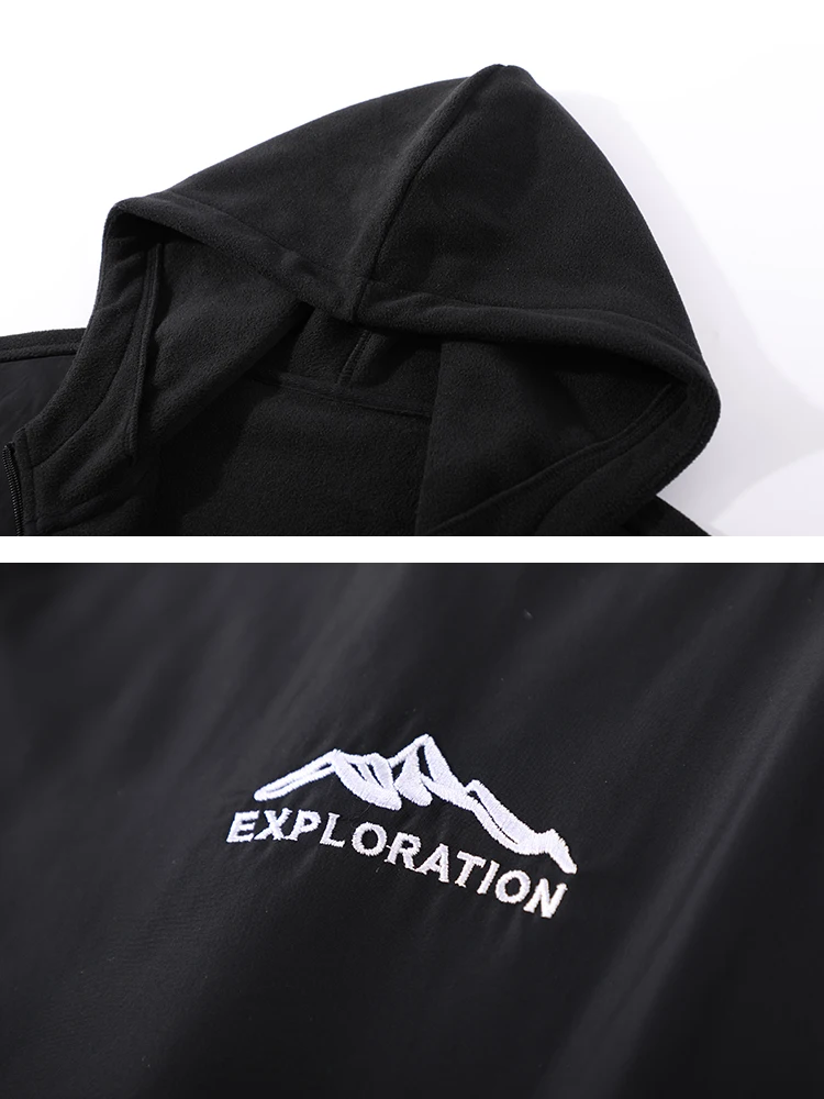 Пионерский лагерь, новинка, Мужская теплая флисовая куртка, зимняя, черная, однотонная, с капюшоном, на молнии, теплое пальто для мужчин, AJK908390A