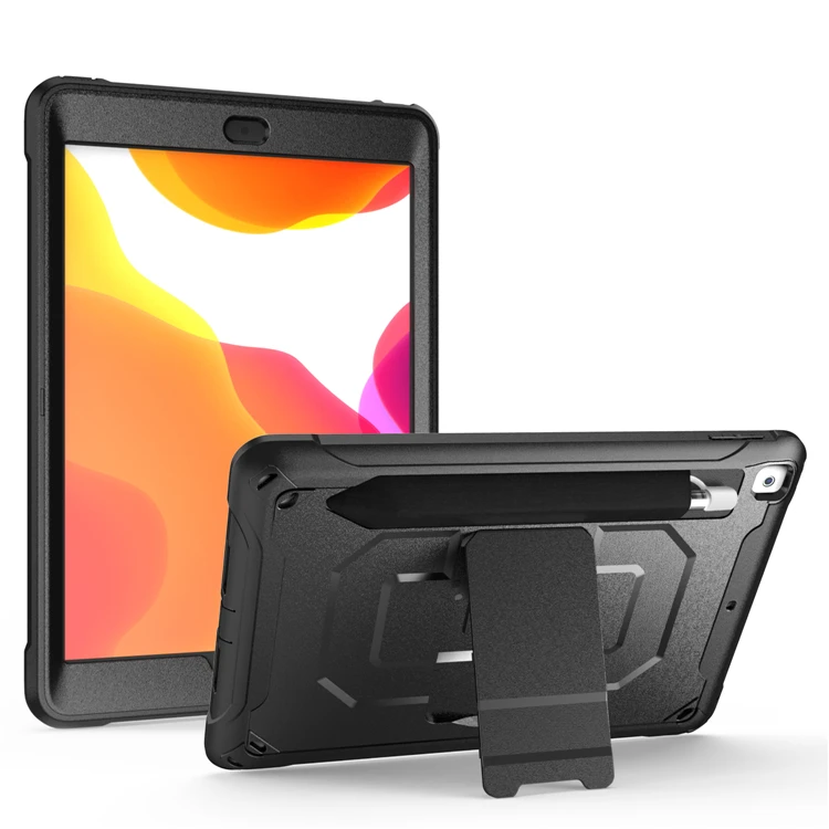 Black without Strap Чехол-карандаш для ipad 7, для apple ipad 10,2,, детский противоударный чехол со сборкой, подставкой, A2197, слот для стилуса, планшета - Цвет: Black without Strap