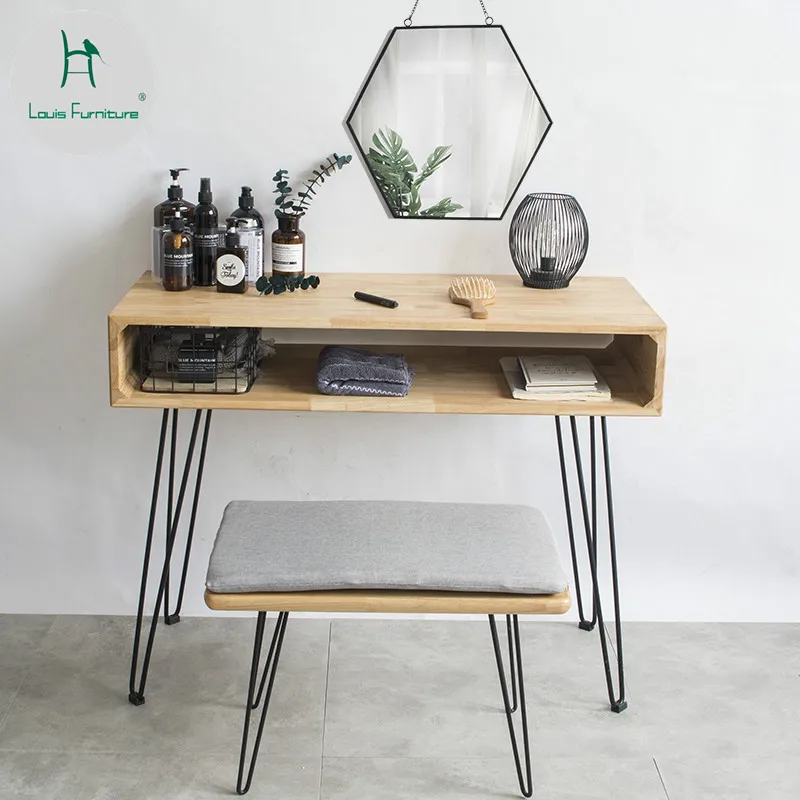 

Louis Fashion Dressing Table Nordic Solid Wood Desk Bedroom Small Apartment Simple Mini Economical Makeup Table