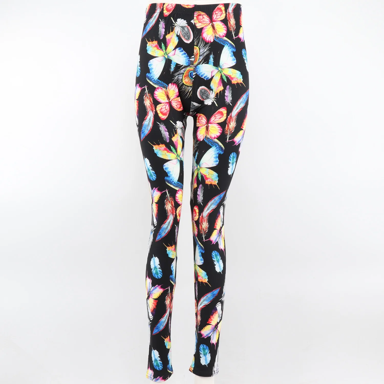 

Nine-point leggings color butterfly elastic flat waist