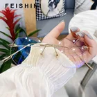 Очки Feishini с защитой от синего света и фильтром уменьшают нагрузку на очки без оправы, прозрачные очки для игрового компьютера, женские оверсайз