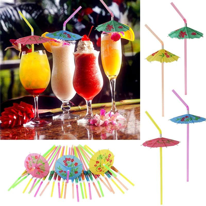 

25/50/75/100pcs Mixed Color Hawaiian Party Decor Umbrella Straw Bar Cocktail Plastic Straws Birthday Wedding Party Deco Supplies