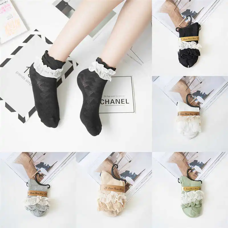 

Носки с оборками 1 пара, женские кружевные носки до щиколотки, женские хлопковые кружевные носки в стиле ретро