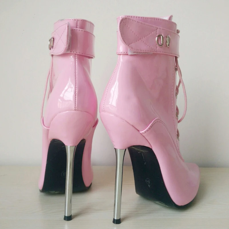 Jual Sepatu Bot Semata Kaki 12CM Hak Tinggi Ujung Lancip Stiletto Hak Logam Renda Sepatu Bot Dapat Dikunci Seksi Dengan Kunci Ukuran 36-46