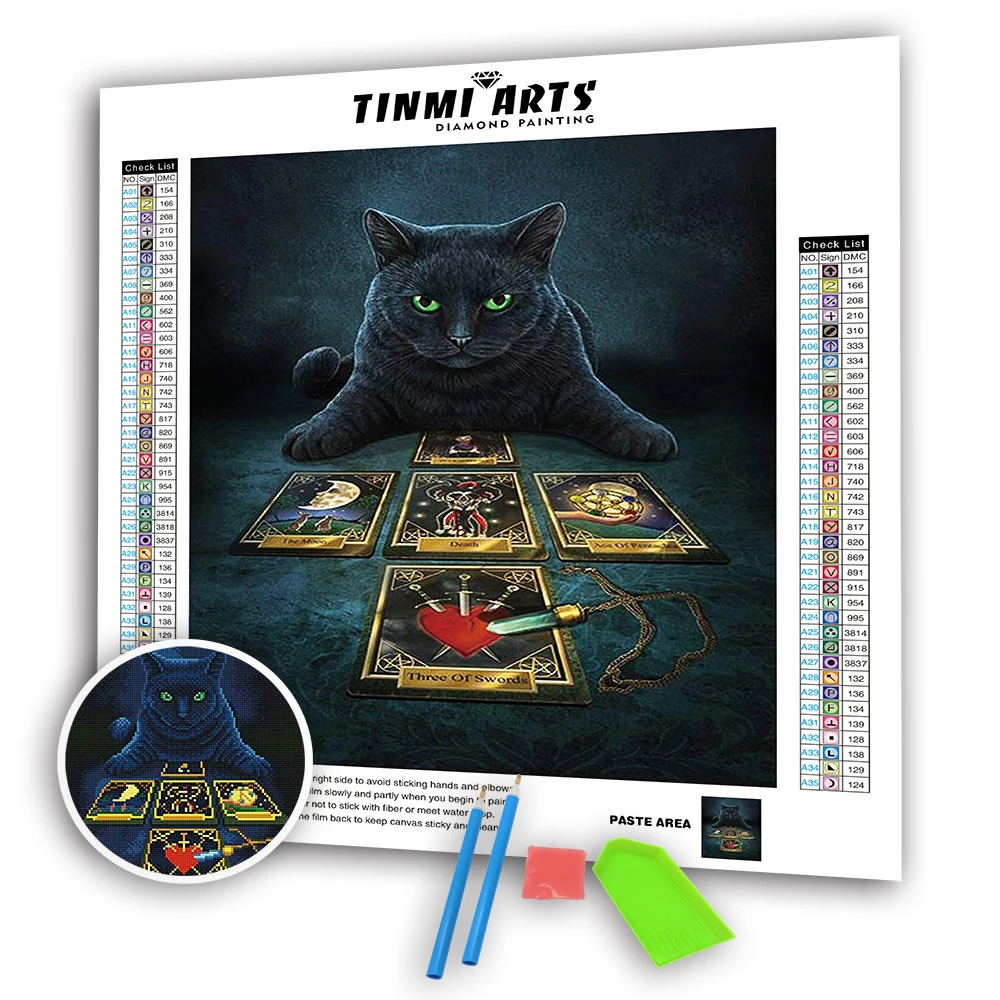 5D DIY алмазная живопись Полный Круглый животных Таро черная кошка мозаичного