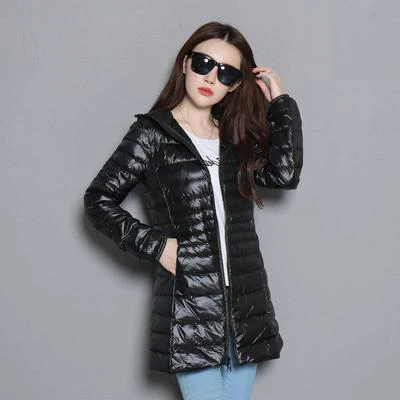 black 7XL, зимняя женская парка на белом утином пуху, яркие цвета, мягкие куртки, Женская длинная куртка на утином пуху, верхняя одежда, ультралегкие пальто с капюшоном, U542 - Цвет: black
