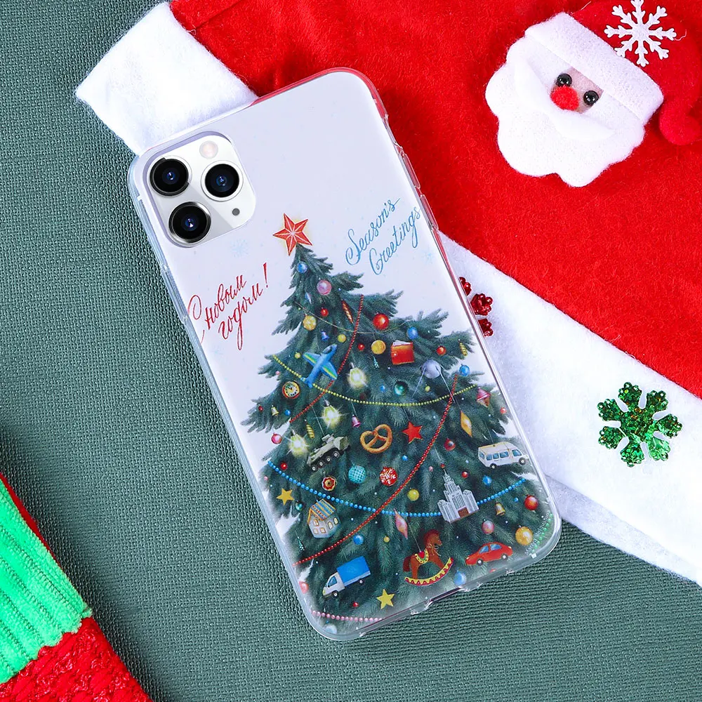 Рождественский чехол для iPhone X 11 Pro Max XS XR с Санта Клаусом оленем мягкий