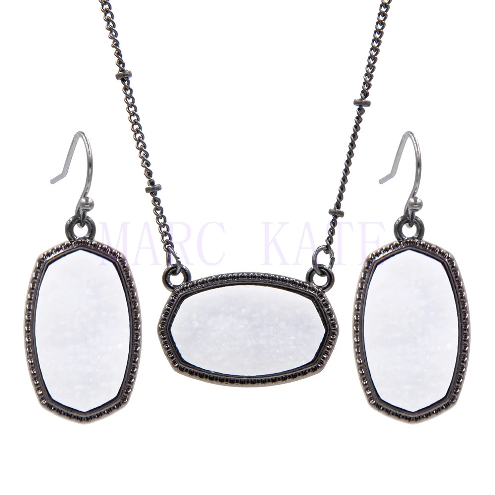 Овальная каучуковая Друза подвеска ожерелье черная металлическая шестиугольная