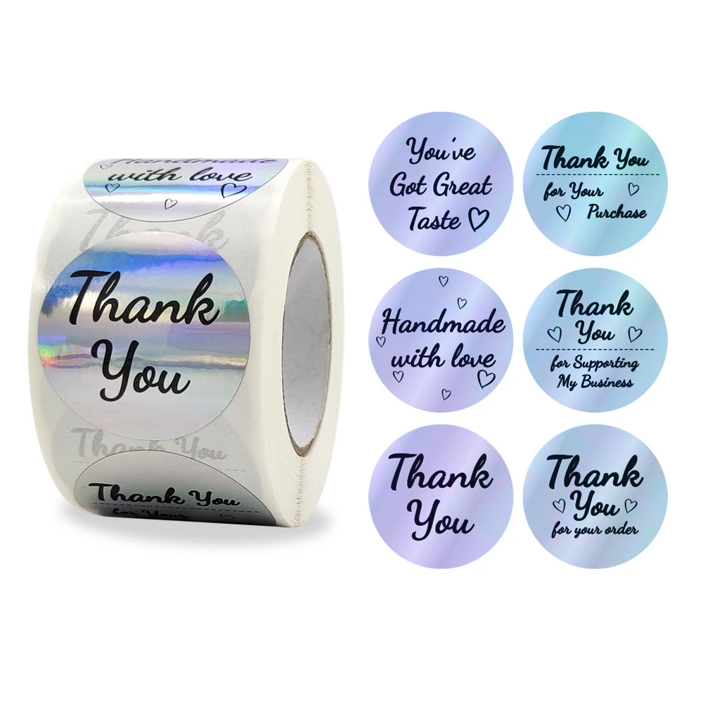 

1.5 Inch 500 Pcs/Roll Gorgeous Laser Thank You Label Stickers for Gift Card Package Party Birthday Bakery Wrapping