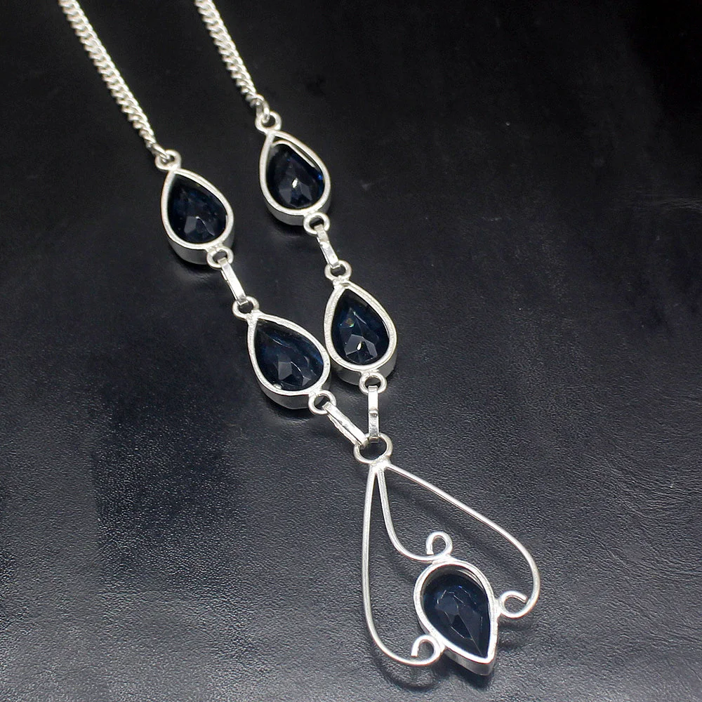 Gemstonefactory Jewelry Big Promotion Unique 925 Silver Amazing New Arrival Blue Topaz Women Chain Necklace 46cm 202101514