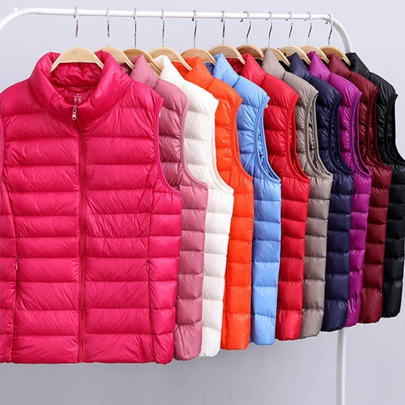 

Winter Women Vest Ultra Light Down Coat Stand Collar Sleeveless Puffer Jackets Duck Down Waistcoat Coat Plus Size Female Vest