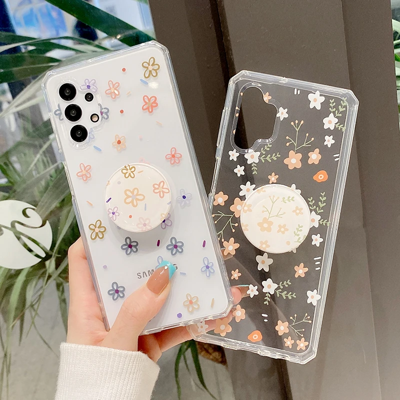 

Cartoon Flower TPU Clear Phone Case For Samsung S22 S21 S10 Plus A52 A72 A32 A12 Note 20 10 Cute Floral Holder Shockproof Cover