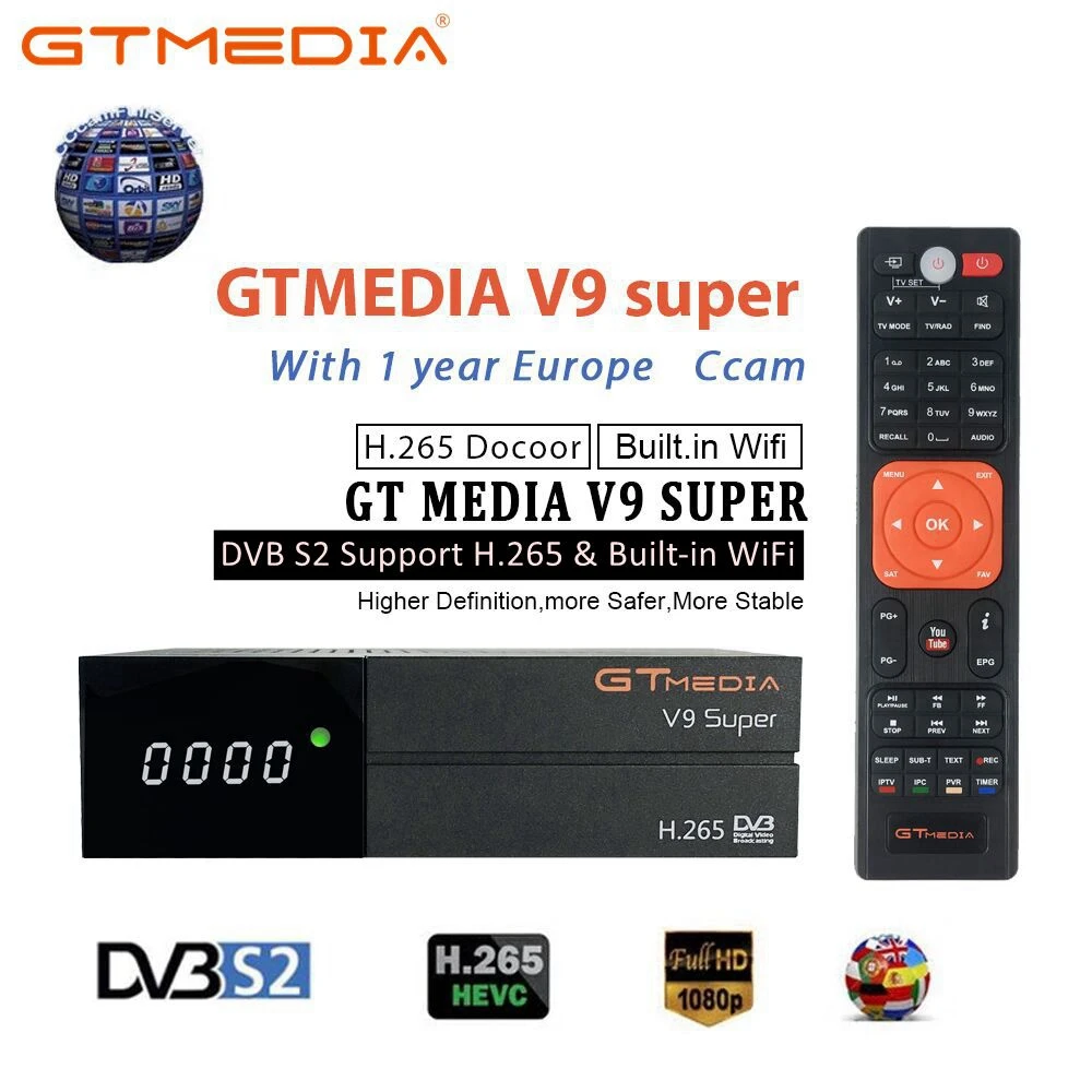 GTMedia V9 Супер Спутниковый ресивер DVB-S2 H.265 встроенный WiFi с 1 год Испания Европа Cline GTmedia V8 NOVA V9 супер рецепторы
