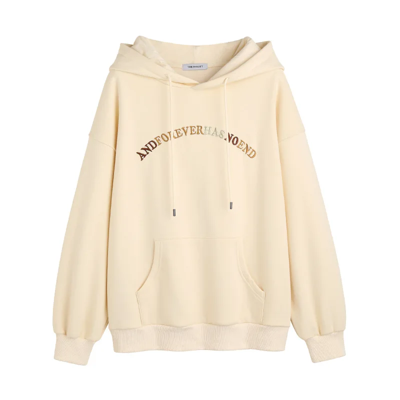 

Hooded Women Tops Autumn and Winter Sweatshirts Loose Korean Version Letters Pockets Velvet Hoodies Outerwear T8036