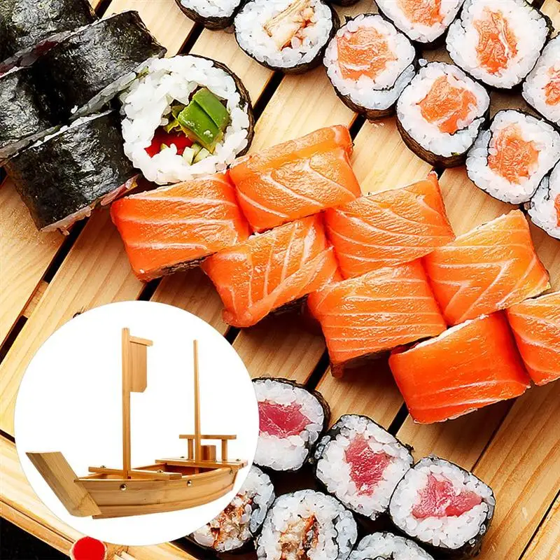 

1Pc Bamboo Sushi Plate Boat Shaped Plate Practical Snack Tray Food Serving Dish