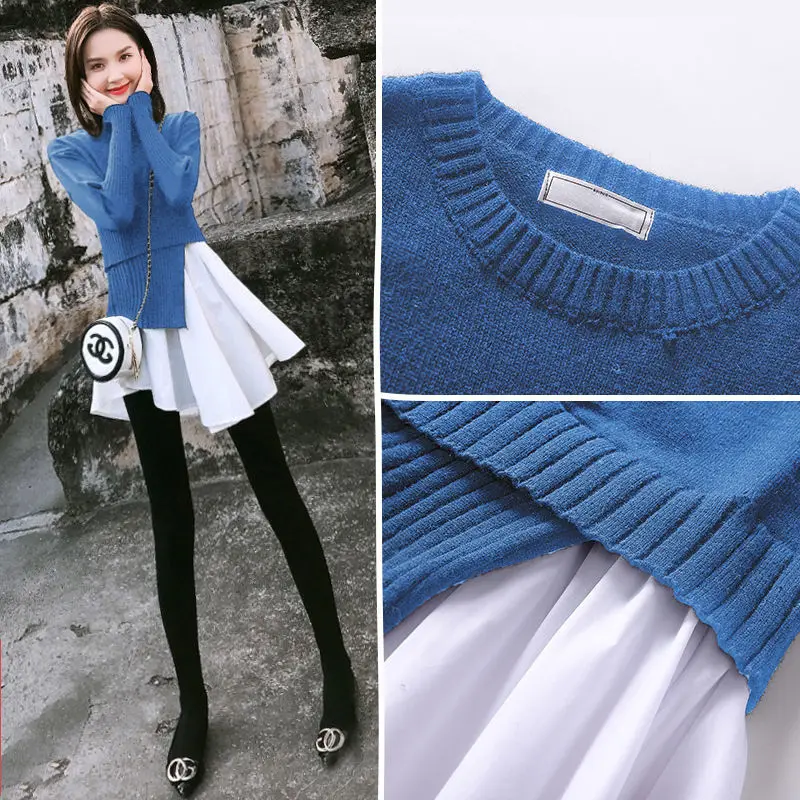 

Designer Knitted Clothes Women O Neck Contrast Colors Spliced Knitted Sweater Blousa Spring Autumn Sweaters Tops CC298