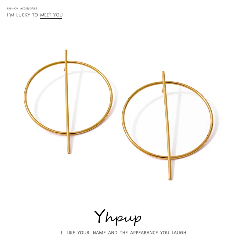 

Yhpup Stainless Steel Big Round Stud Earrings Minimalist Jewelry Gold 18 K Metal Unusual Earrings серьги женские Office Gift