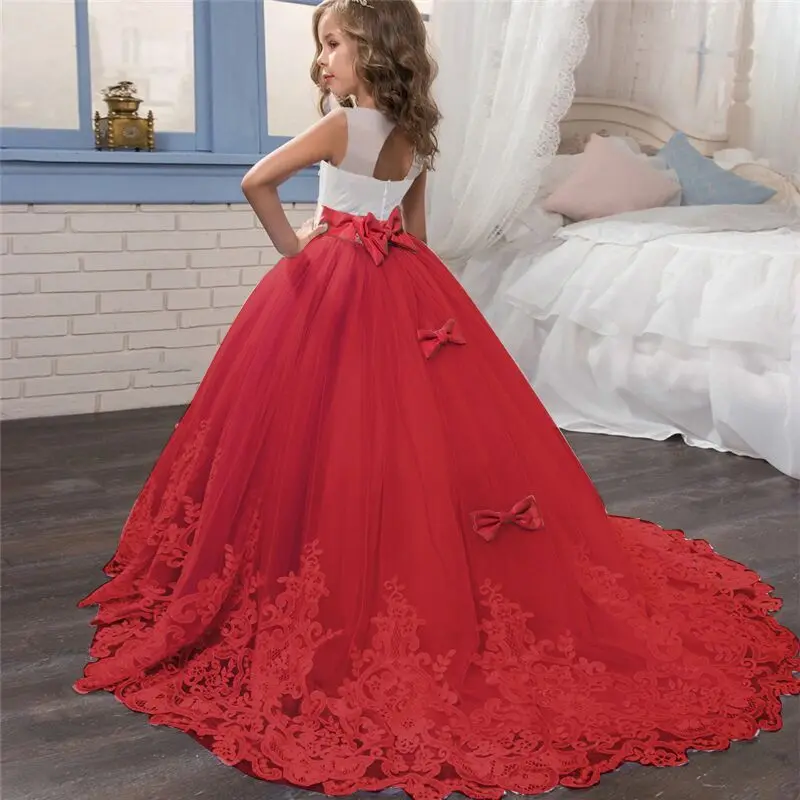 kids Lace Long Prom Wedding Bridesmaid Girls Dress Tulle Elegant Children Ceremony Princess Party Gowns Thanksgiving Event Dress images - 6