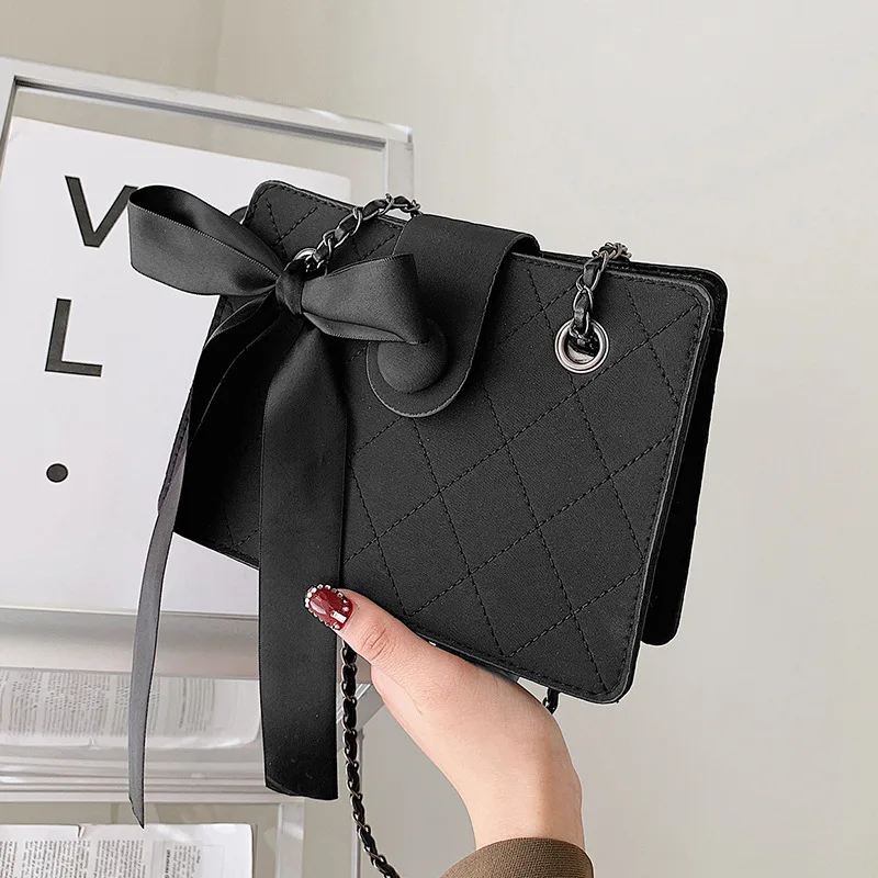 

Women Bag 2021 New Female Single Shoulder Crossbody Small Square BagsTrend Bow Texture Diamond Lattice Chain Bag