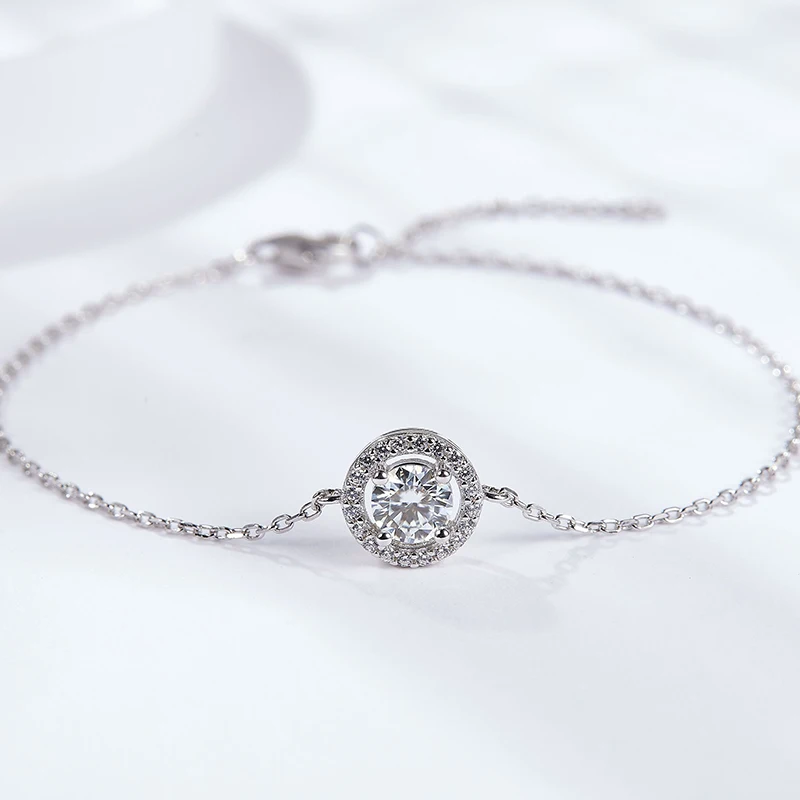 

Fashion D Color Jewelry S925 6.5mm Round Brilliant Cut Moissanite Sliver Diamond Bracelets