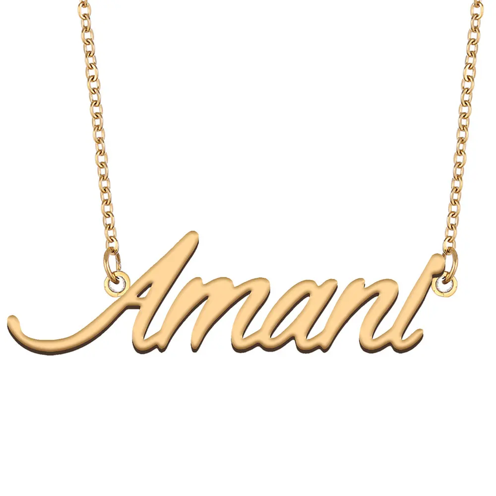 Amani Nameplate Necklace for Women Stainless Steel Jewelry Gold Plated Name Chain Pendant Femme Mothers Girlfriend Gift