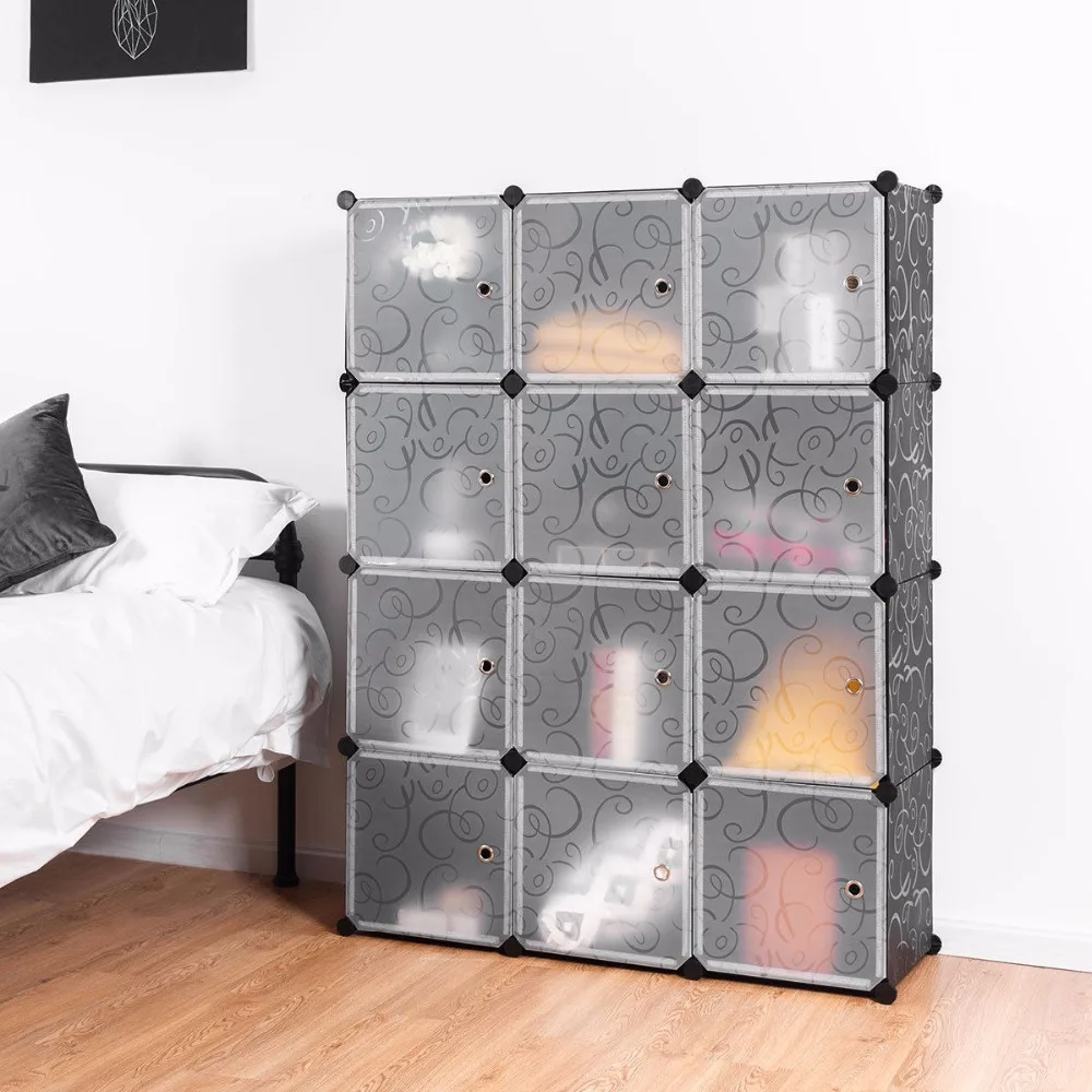 

CANBOUN DIY 12 Cube Portable Closet Storage Organizer Clothes Wardrobe Cabinet W/Doors Home Furniture HW58560