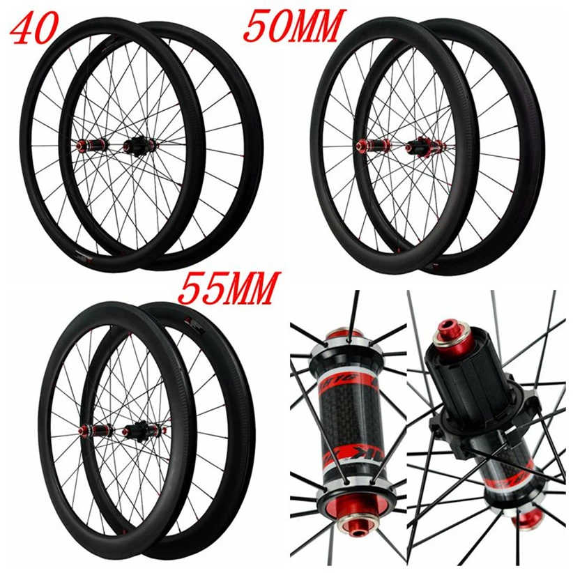 

Road Bike 700C bicycle C/V brake wheel set Carbon Fiber Straight Pull Road Wheels 40/50/55 bicycle Clincher/Tubeless version