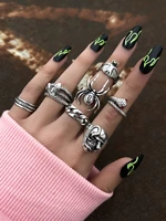 stillgirl 7pcs goth silver color snake bat rings for women punk spider demon streetwear set couple emo fashion jewelry anillos