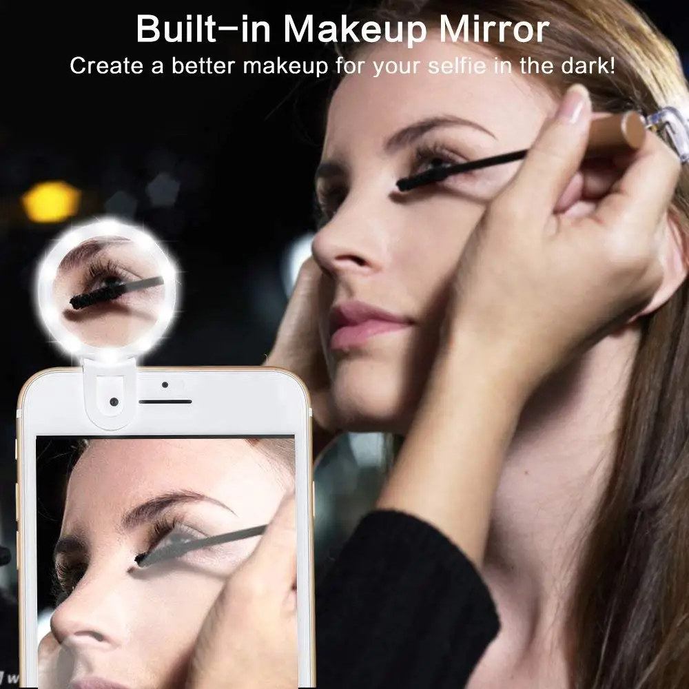 

Portable Makeup Mirror LED Selfie Ring Light Photography Phone Camera Light Compatible for iPhone iPad Sumsung Galaxy Tablet