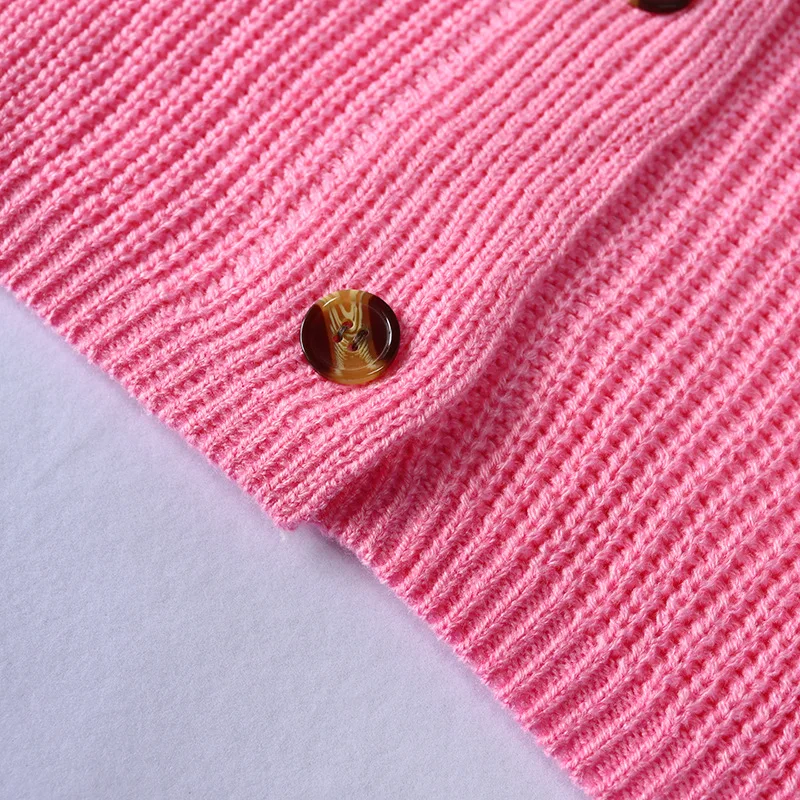 

Solid Button Up V Neck Cropped Cardigan Sweaters for Women Fashion Knitted Cute Tops Pink White Purple