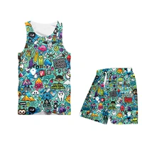summer mens 2 pieces sets graffiti 3d printed hip hop shorts and shirts y2k streetwear women tracksuit oversize sportwear 6xl