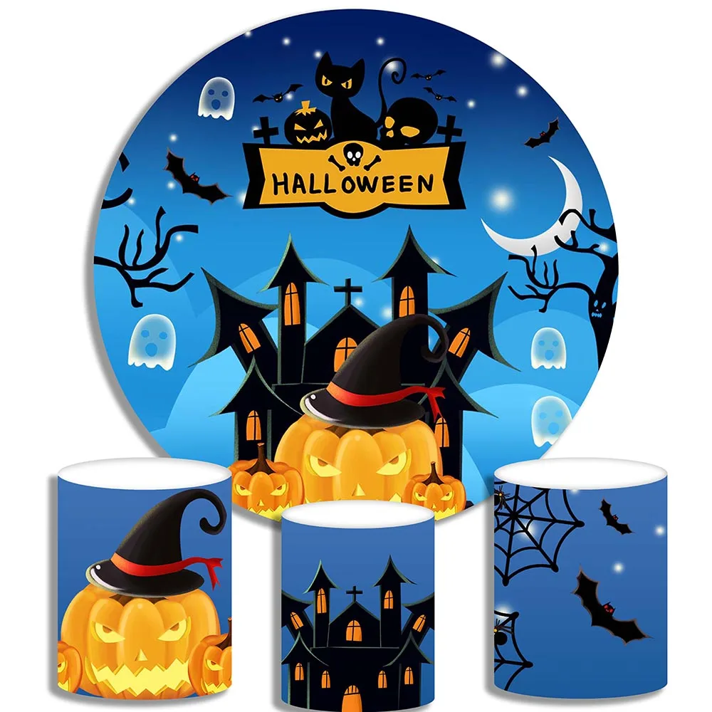 

GFUITR хэллоуин фотография фоны Тыква фонарь летучая мышь замок Фото фоны круг Декор Баннеры Плакаты фото реквизит