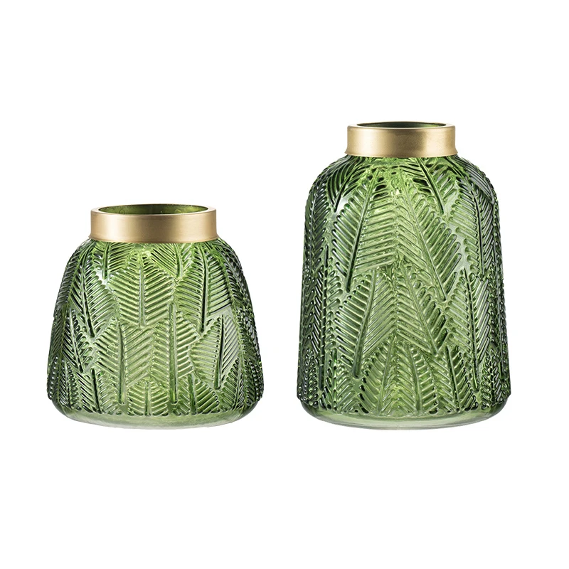 Европейская стеклянная ваза с зелеными листьями креативная Цветочная