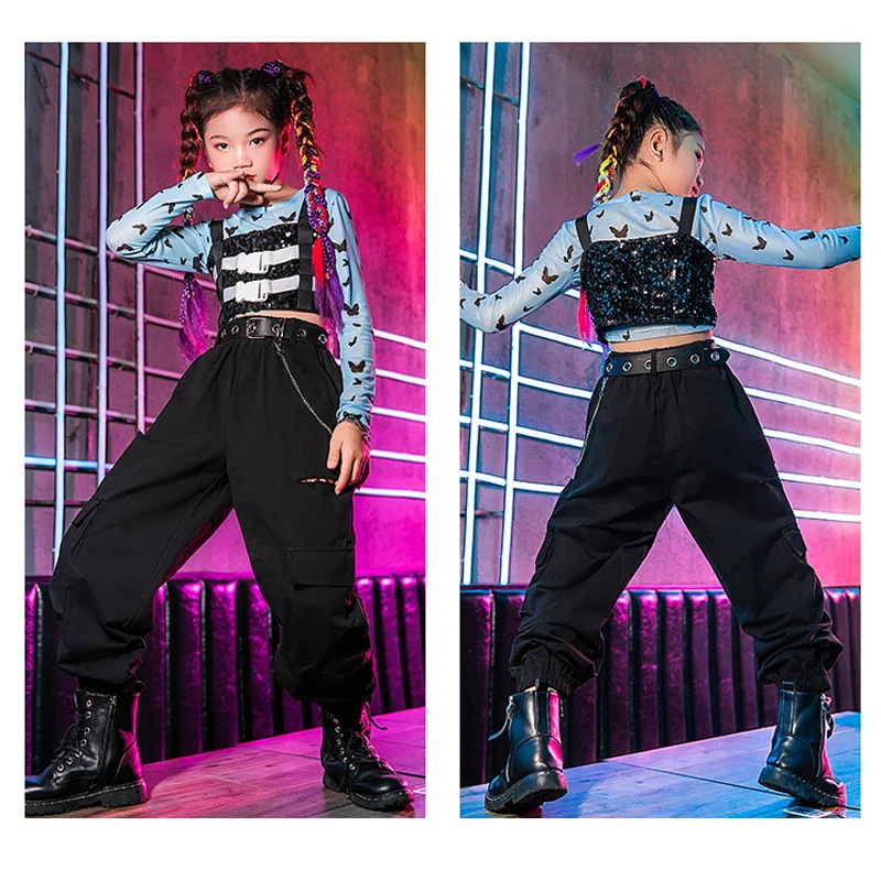 

New Girls Hip-Hop Suit Children'S Day Catwalk Show Stage Costume Kids Jazz Dancewear Modern Street Dance Sequin Vest DQL5353