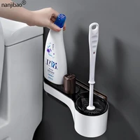 free punch long handle soft cleaning brush wall mounted toilet brush rack set no dead ends household goods bathroom accessories