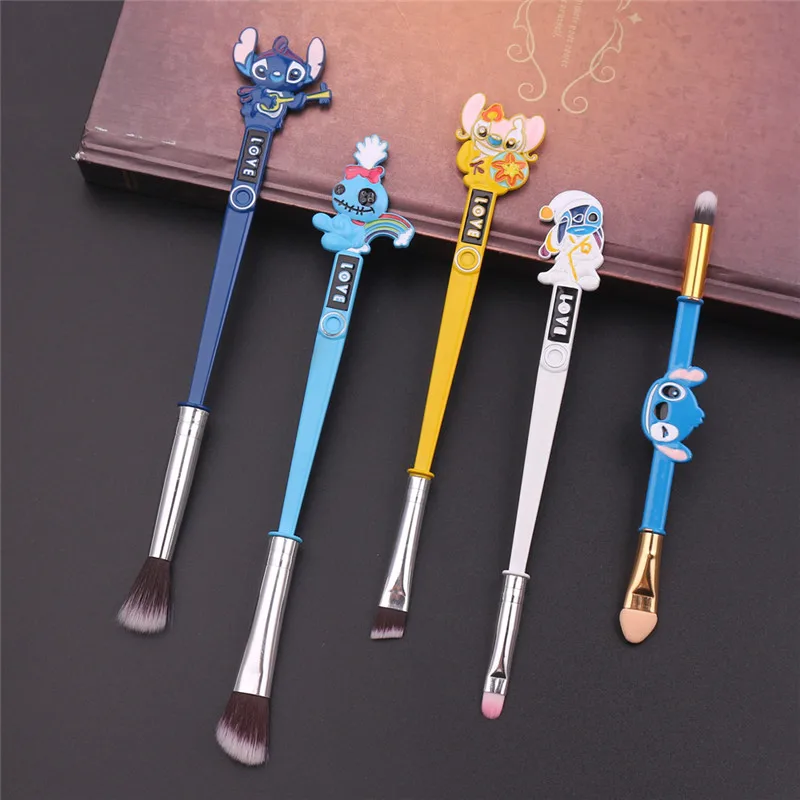 Уникальные кисти для макияжа Lilo& Stitch, металлическая ручка, тени для век, брови консилер, губка, двойная кисть, инструменты для красоты, подарок для поклонников